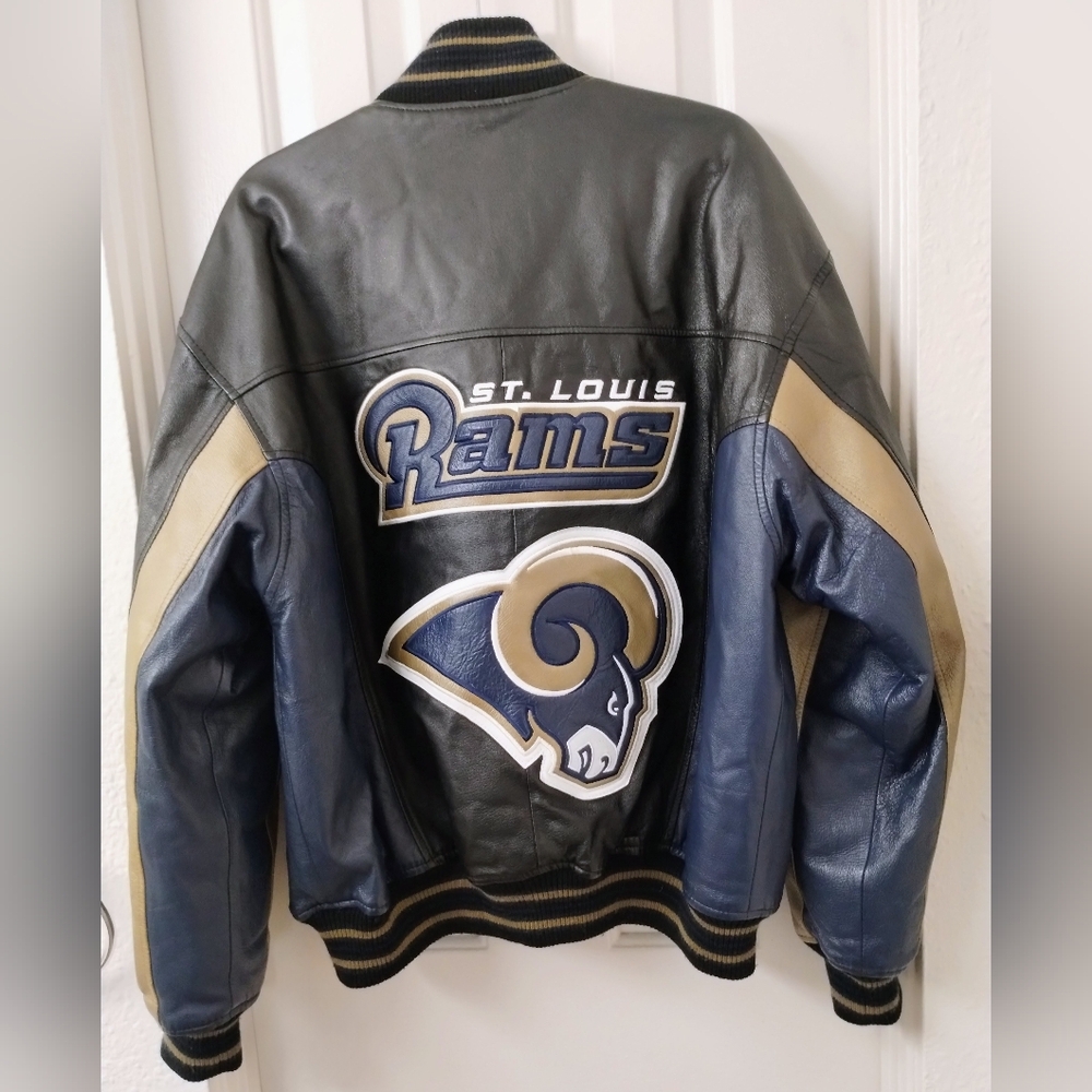 NFL 🏈 Rams Football Leather Varsity Bomber Jacket Unisex Size Large
